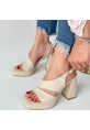 LQZ Shoes Cica Bej Cilt Topuklu Ayakkabı