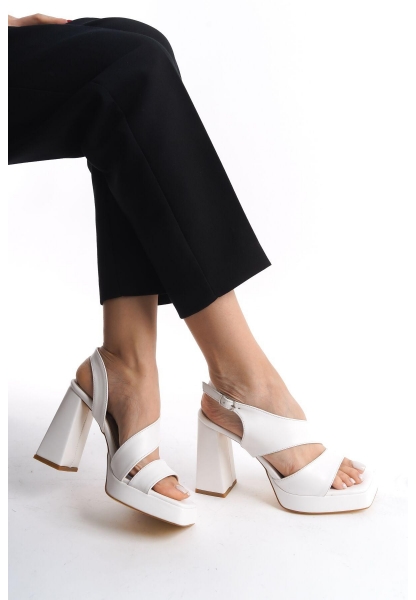 LQZ Shoes Cica Beyaz Cilt Topuklu Ayakkabı