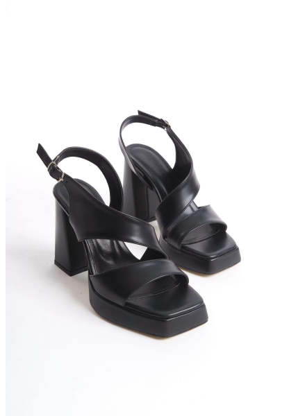 LQZ Shoes Cica Siyah Cilt Topuklu Ayakkabı