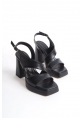 LQZ Shoes Cica Siyah Cilt Topuklu Ayakkabı
