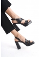 LQZ Shoes Cica Siyah Cilt Topuklu Ayakkabı