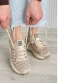 LQZ Shoes Cilla Bej Triko Boncuk İşlemeli Spor Ayakkabı