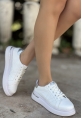 LQZ Shoes Cisay Beyaz Cilt Gri Detaylı Bağcıklı Spor Ayakkabı