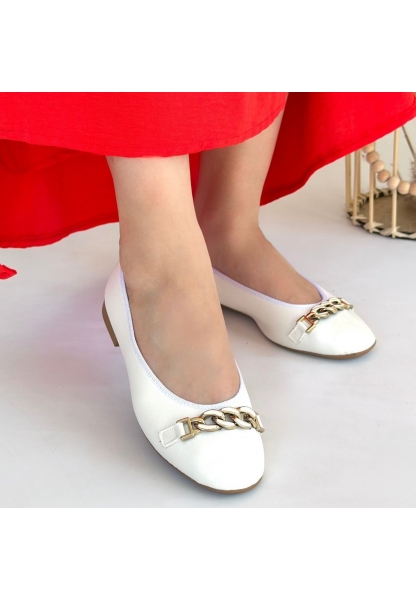 LQZ Shoes Cleo Beyaz Cilt Babet Ayakkabı