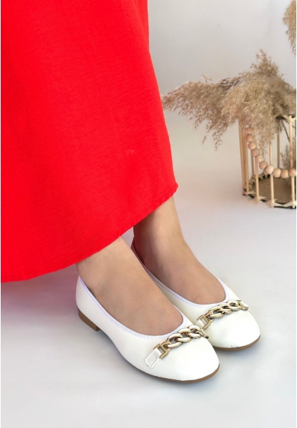 LQZ Shoes Cleo Beyaz Cilt Babet Ayakkabı
