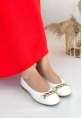 LQZ Shoes Cleo Beyaz Cilt Babet Ayakkabı
