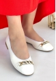 LQZ Shoes Cleo Beyaz Cilt Babet Ayakkabı