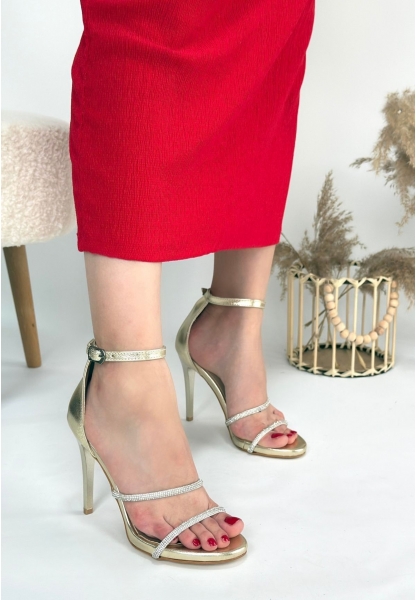 LQZ Shoes Colly Gold Rugan Topuklu Ayakkabı