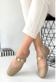 LQZ Shoes Copte Bej Cilt Babet Ayakkabı