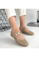 LQZ Shoes Copte Bej Cilt Babet Ayakkabı
