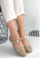 LQZ Shoes Copte Bej Cilt Babet Ayakkabı