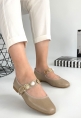 LQZ Shoes Copte Bej Cilt Babet Ayakkabı
