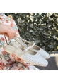 LQZ Shoes Daisy Bej Saten Boncuk İşlemeli Sandalet