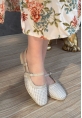 LQZ Shoes Daisy Bej Saten Boncuk İşlemeli Sandalet