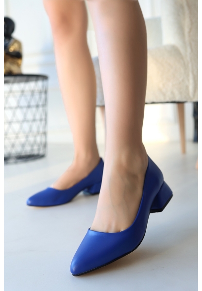 LQZ Shoes Desniy Mavi Cilt Topuklu Ayakkabı