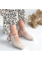 LQZ Shoes Doran Bej Cilt Topuklu Ayakkabı