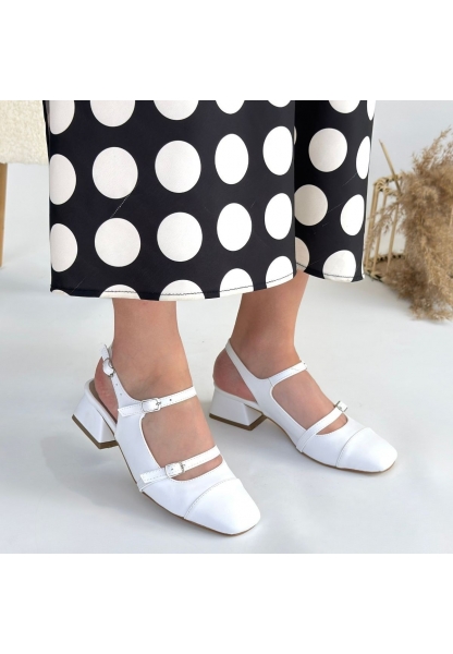 LQZ Shoes Doran Beyaz Cilt Topuklu Ayakkabı