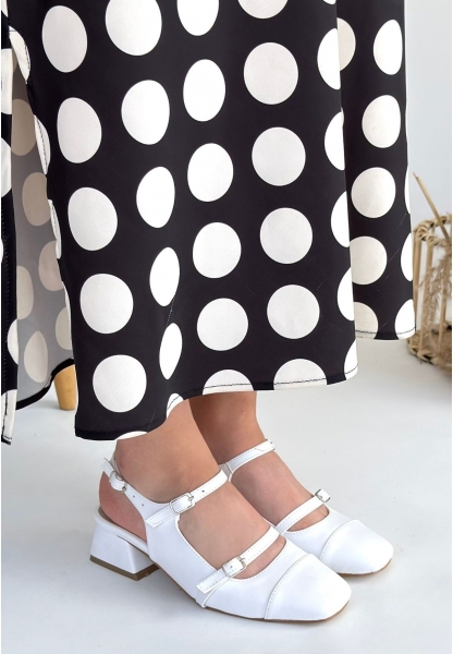 LQZ Shoes Doran Beyaz Cilt Topuklu Ayakkabı