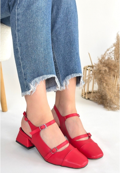 LQZ Shoes Doran Kırmızı Cilt Topuklu Ayakkabı