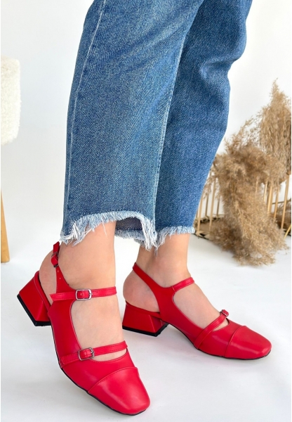 LQZ Shoes Doran Kırmızı Cilt Topuklu Ayakkabı