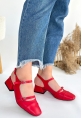 LQZ Shoes Doran Kırmızı Cilt Topuklu Ayakkabı