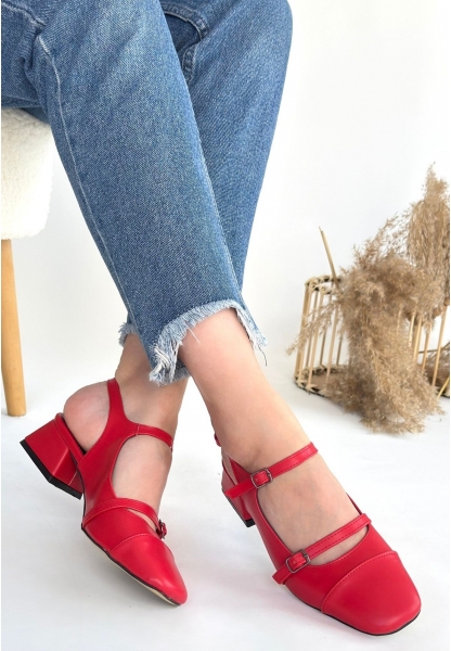 LQZ Shoes Doran Kırmızı Cilt Topuklu Ayakkabı