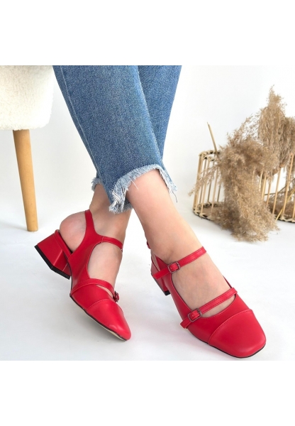LQZ Shoes Doran Kırmızı Cilt Topuklu Ayakkabı
