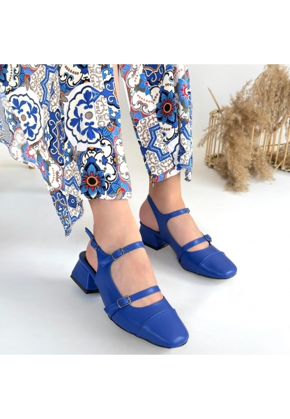 LQZ Shoes Doran Mavi Cilt Topuklu Ayakkabı