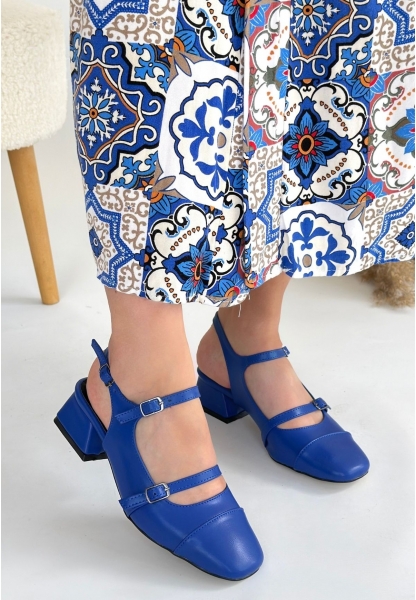 LQZ Shoes Doran Mavi Cilt Topuklu Ayakkabı