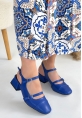 LQZ Shoes Doran Mavi Cilt Topuklu Ayakkabı