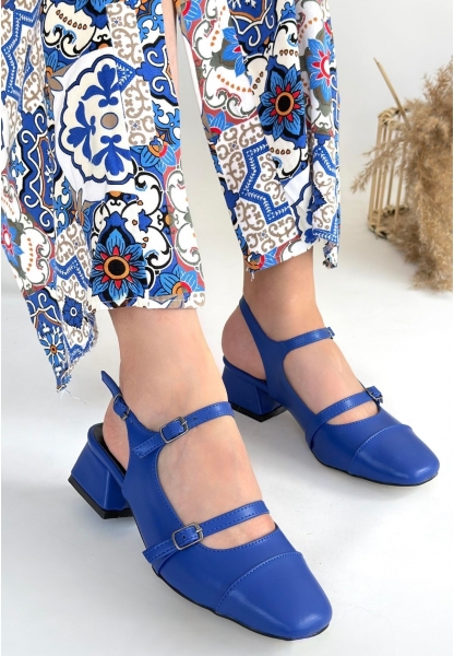 LQZ Shoes Doran Mavi Cilt Topuklu Ayakkabı