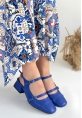LQZ Shoes Doran Mavi Cilt Topuklu Ayakkabı
