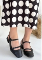 LQZ Shoes Doran Siyah Cilt Topuklu Ayakkabı