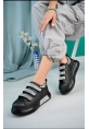 LQZ Shoes Elika Siyah Cilt Cırt Cırtlı Spor Ayakkabı