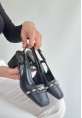 LQZ Shoes Elliy Siyah Cilt Topuklu Ayakkabı