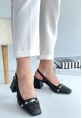 LQZ Shoes Elliy Siyah Cilt Topuklu Ayakkabı