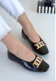 LQZ Shoes Embor Siyah Rugan Babet Ayakkabı