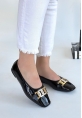 LQZ Shoes Embor Siyah Rugan Babet Ayakkabı