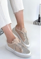 LQZ Shoes Enber Bej Kot Bağcıklı Spor Ayakkabı