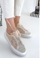 LQZ Shoes Enber Bej Kot Bağcıklı Spor Ayakkabı