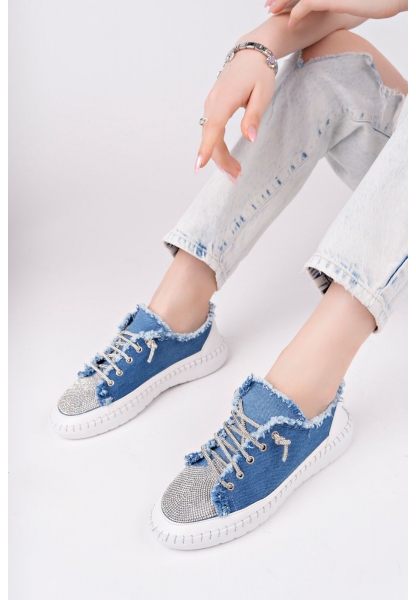 LQZ Shoes Enber Mavi Kot Bağcıklı Spor Ayakkabı