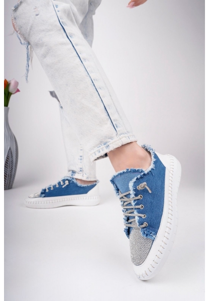LQZ Shoes Enber Mavi Kot Bağcıklı Spor Ayakkabı