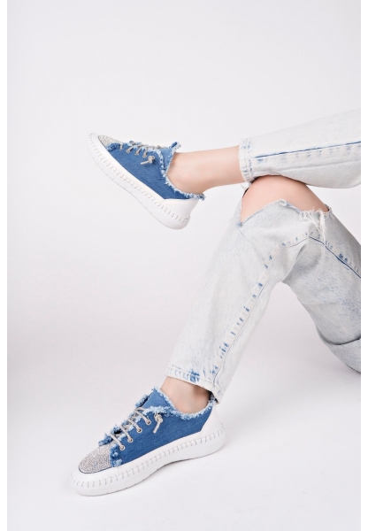 LQZ Shoes Enber Mavi Kot Bağcıklı Spor Ayakkabı
