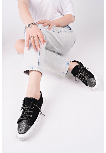 LQZ Shoes Enber Siyah Kot Bağcıklı Spor Ayakkabı