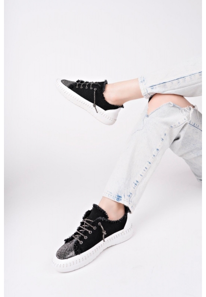 LQZ Shoes Enber Siyah Kot Bağcıklı Spor Ayakkabı