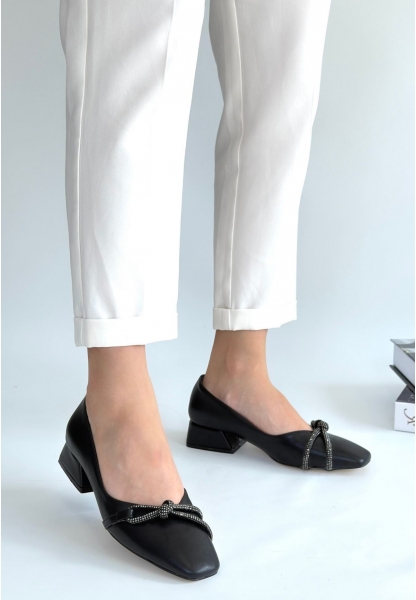 LQZ Shoes Estay Siyah Cilt Topuklu Ayakkabı