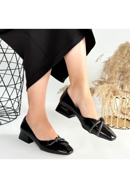 LQZ Shoes Estay Siyah Rugan Topuklu Ayakkabı