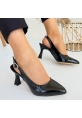 LQZ Shoes Ester Siyah Rugan Topuklu Ayakkabı