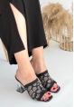 LQZ Shoes Evra Leopar Triko Topuklu Terlik