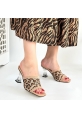 LQZ Shoes Evra Nude Desenli Triko Topuklu Terlik